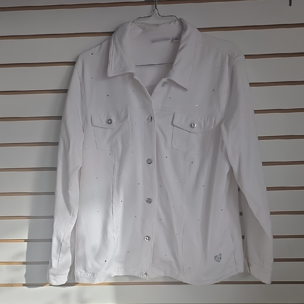 White Denim Rhinestone Jacket - Picture 2 of 7